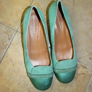 NWOB "ESTEFANIA MARCO" JADE SUEDE/LEATHER HEELS SZ 40 (9/9.5)